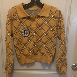 Burberry Camel Checkered Knit Top